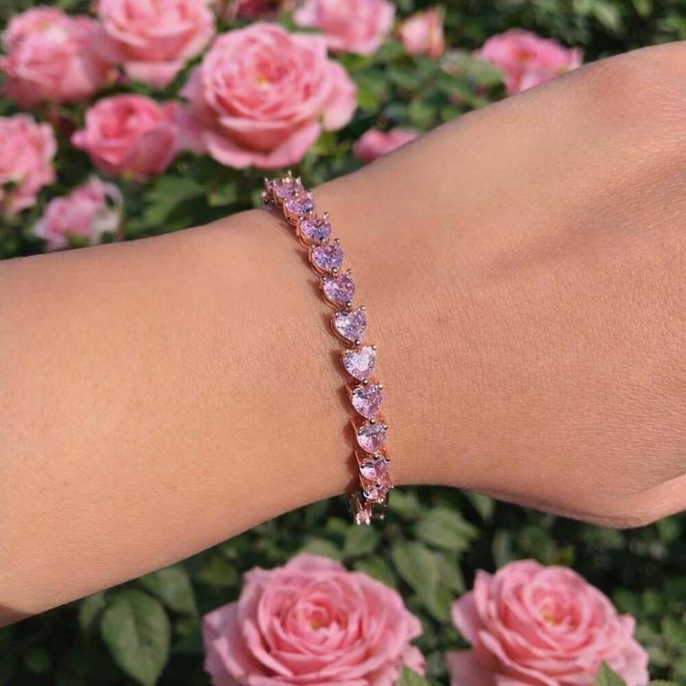 Pink Heart Tennis Bracelet 7 Inch 103 D